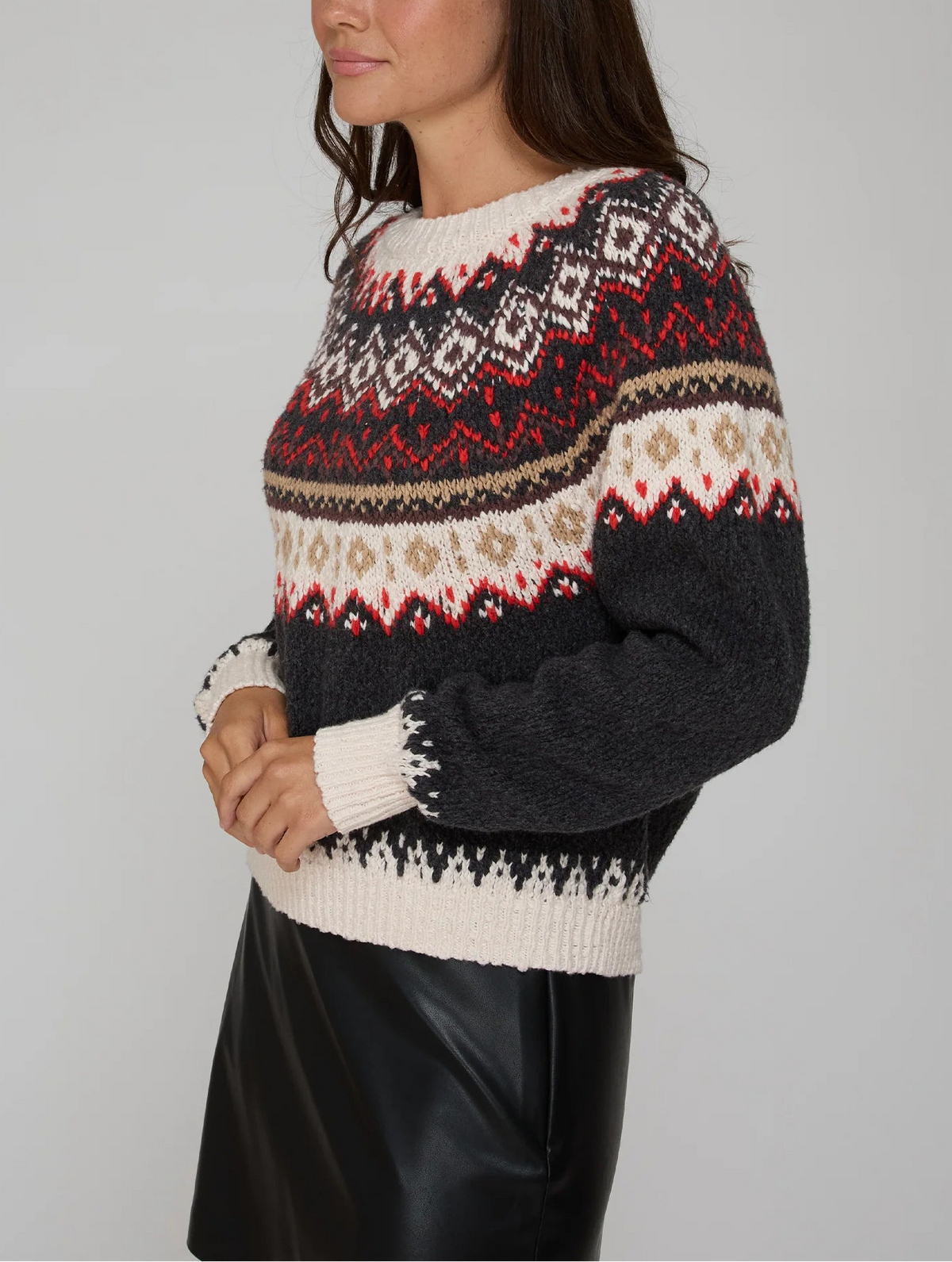 Autumn Cashmere Chunky Fair Isle Crew Neck Sweater