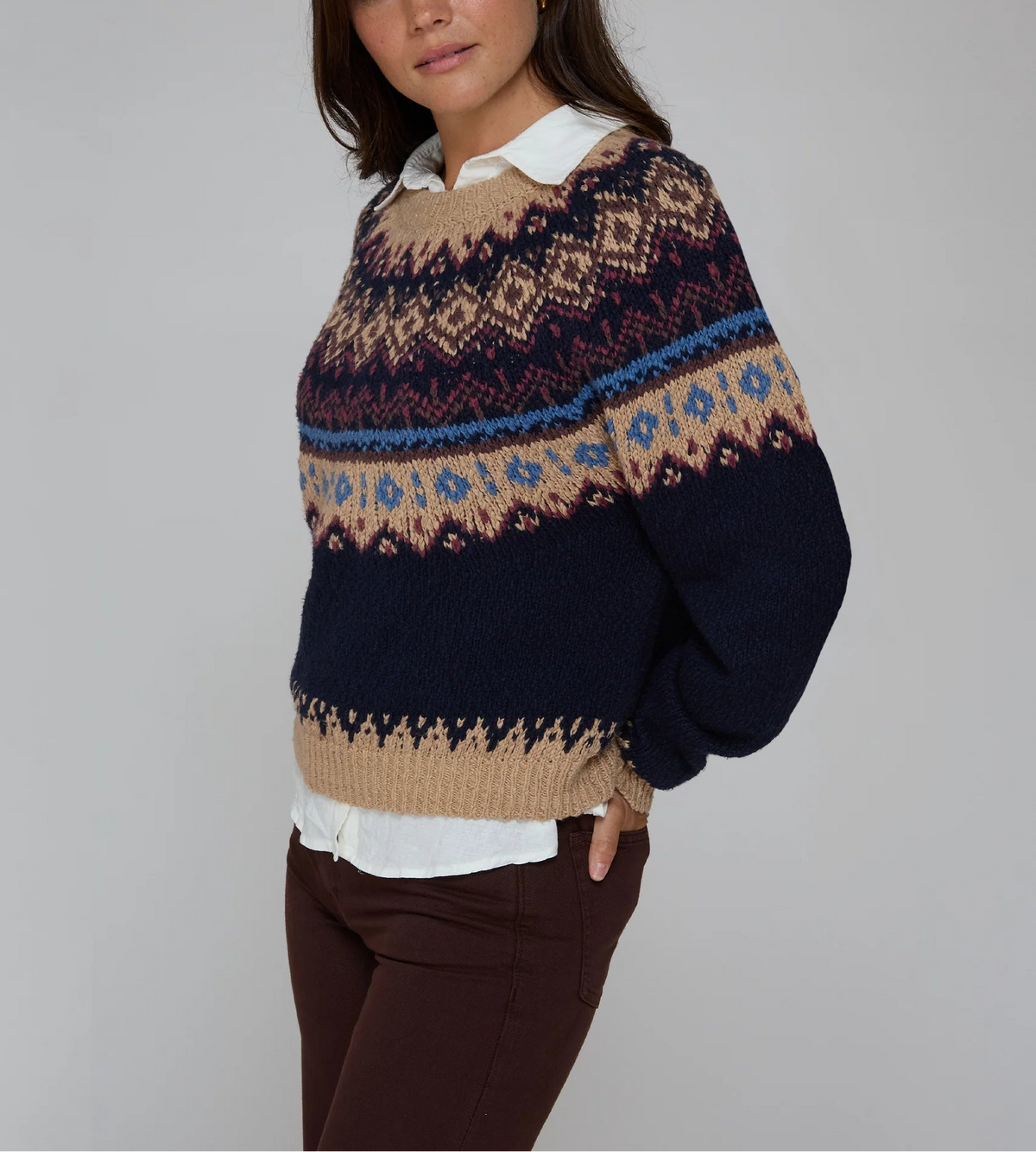 Autumn Cashmere Chunky Fair Isle Crew Neck Sweater