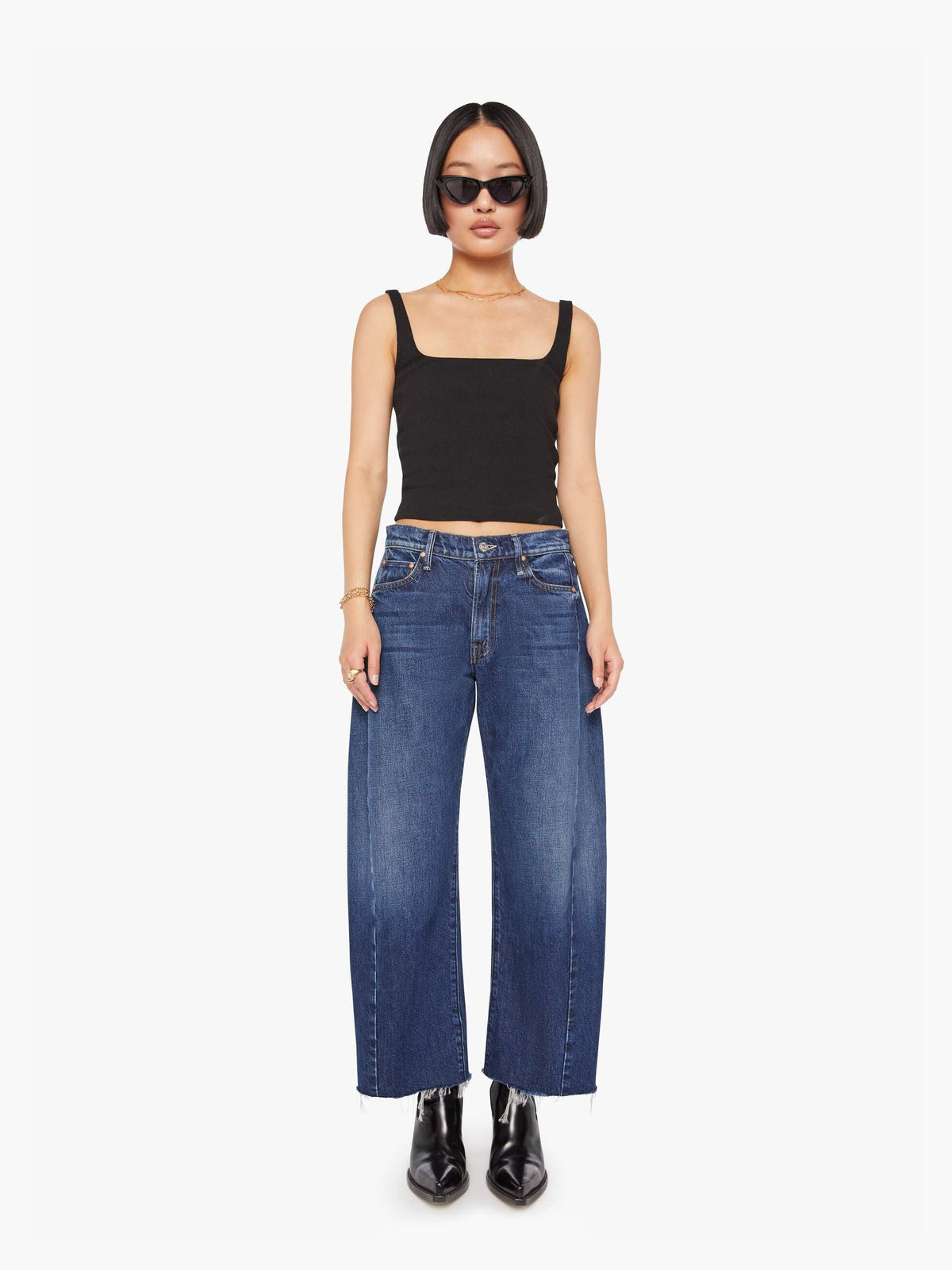 MOTHER Lil Mid Rise Full Pipe Flood Fray Jeans