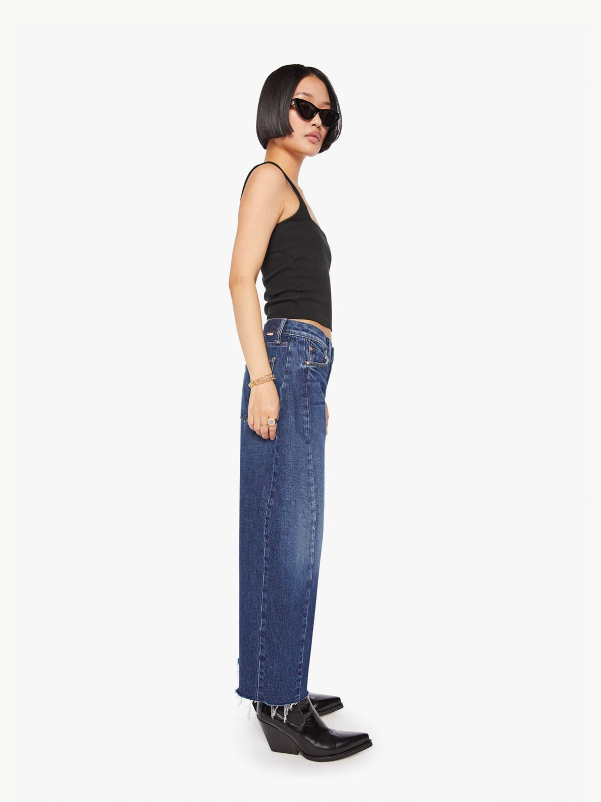 MOTHER Lil Mid Rise Full Pipe Flood Fray Jeans