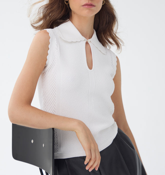 Autumn Cashmere Mesh Keyhole Johnny Collar Top