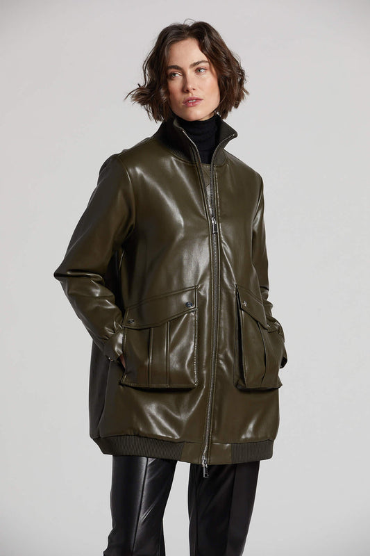 Adroit Petra Vegan Leather Long Bomber Jacket