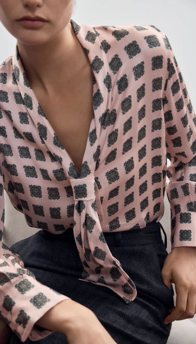 Smythe V-Neck Tie Blouse