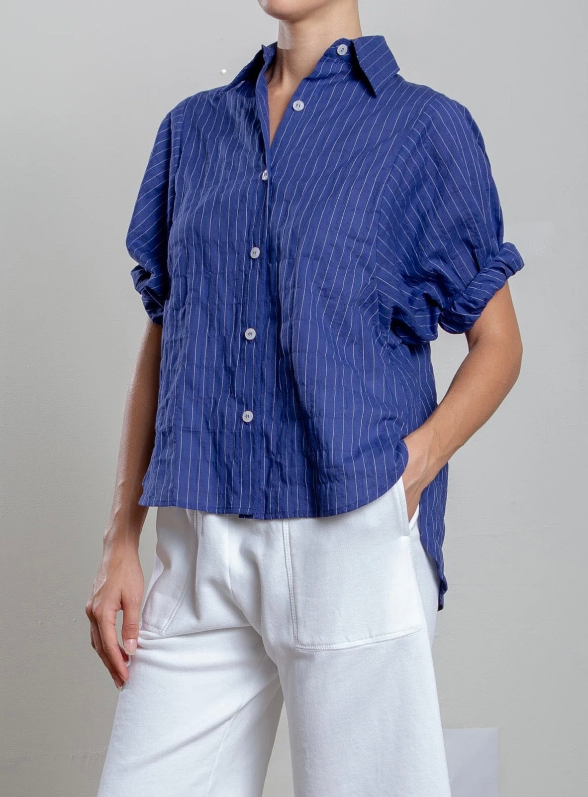 Pharaoh Claude Shirt in Japanese Stripe in Navy