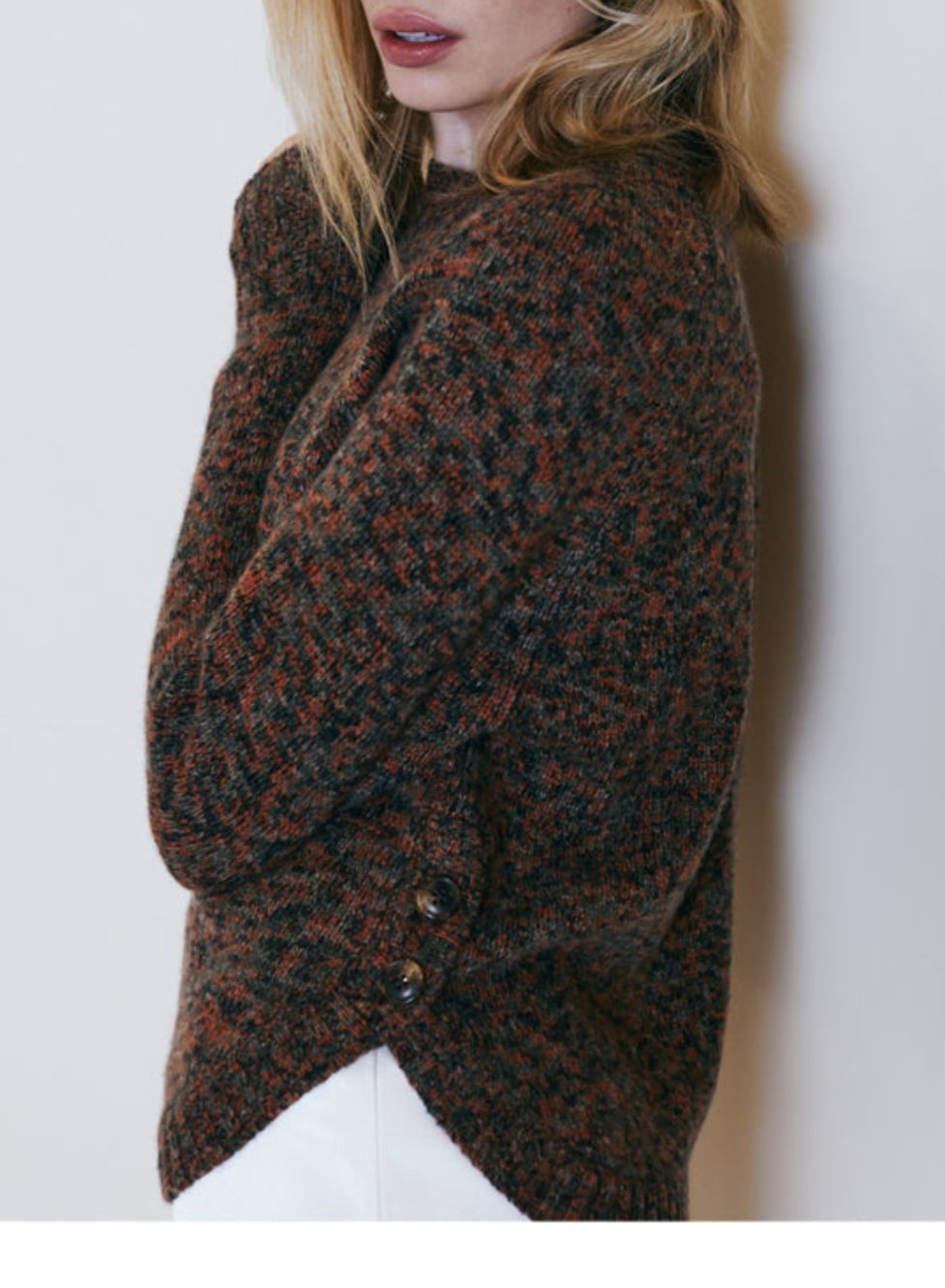 Autumn Cashmere Tweed Buttoned Shirttail Crew