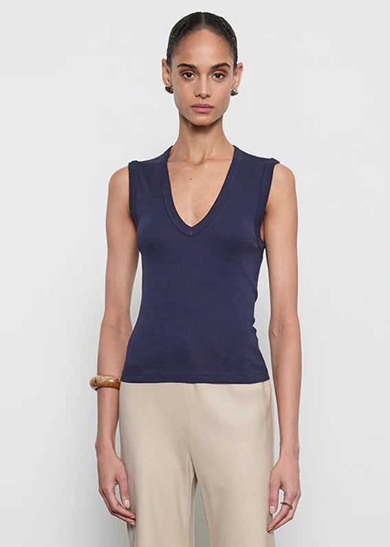 Enza Costa Cotton V-Neck Sleeveless Top