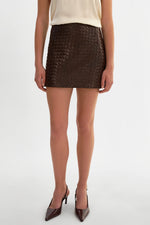Lamarque Leather Basket Weave Mini Skirt