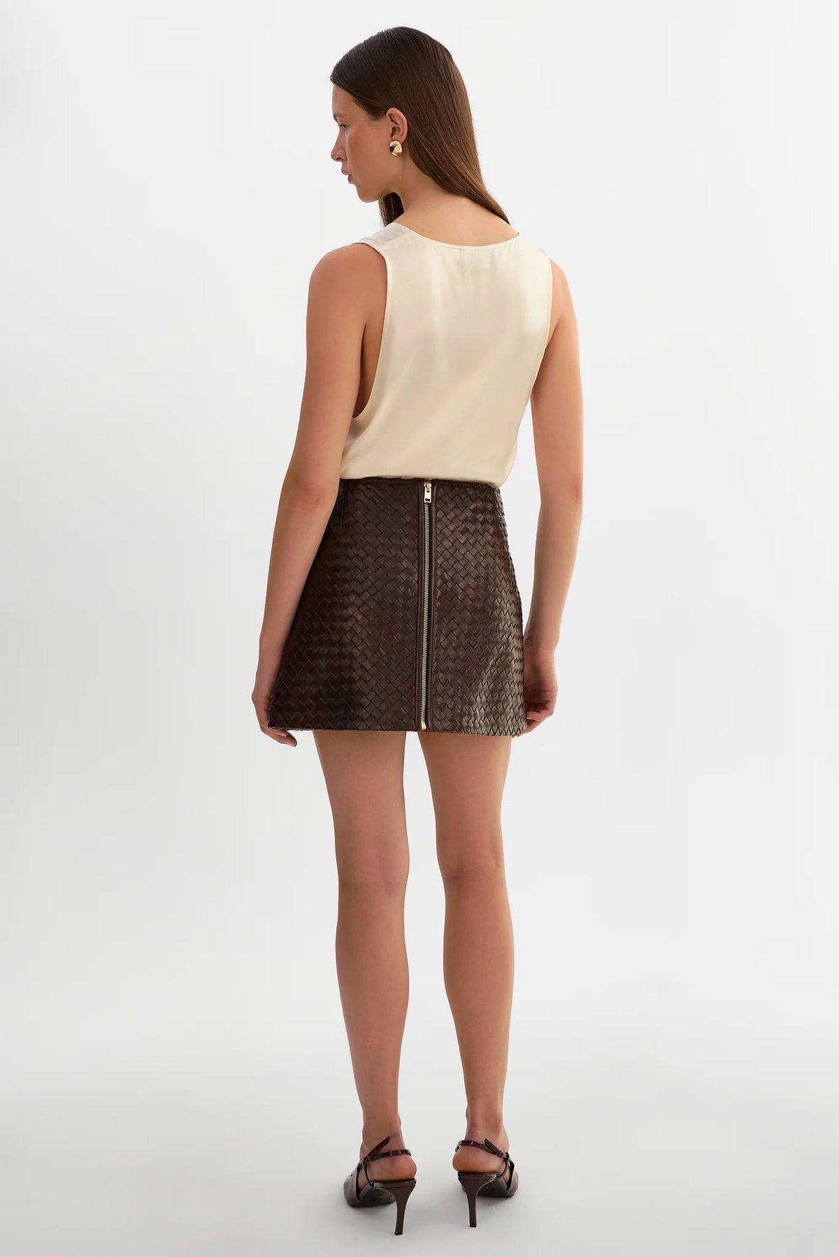 Lamarque Leather Basket Weave Mini Skirt