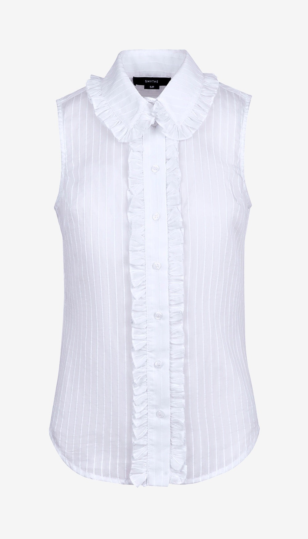 Smythe Sleeveless Ruffle Trim Shirt