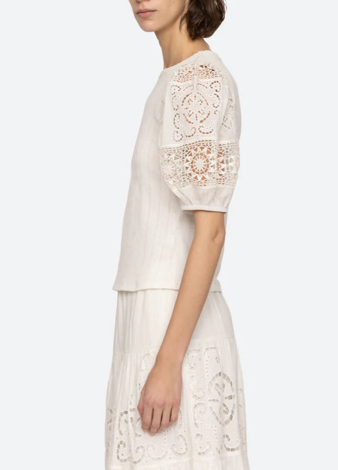 Sea Dahlia Eyelet Combo Sleeve Tee