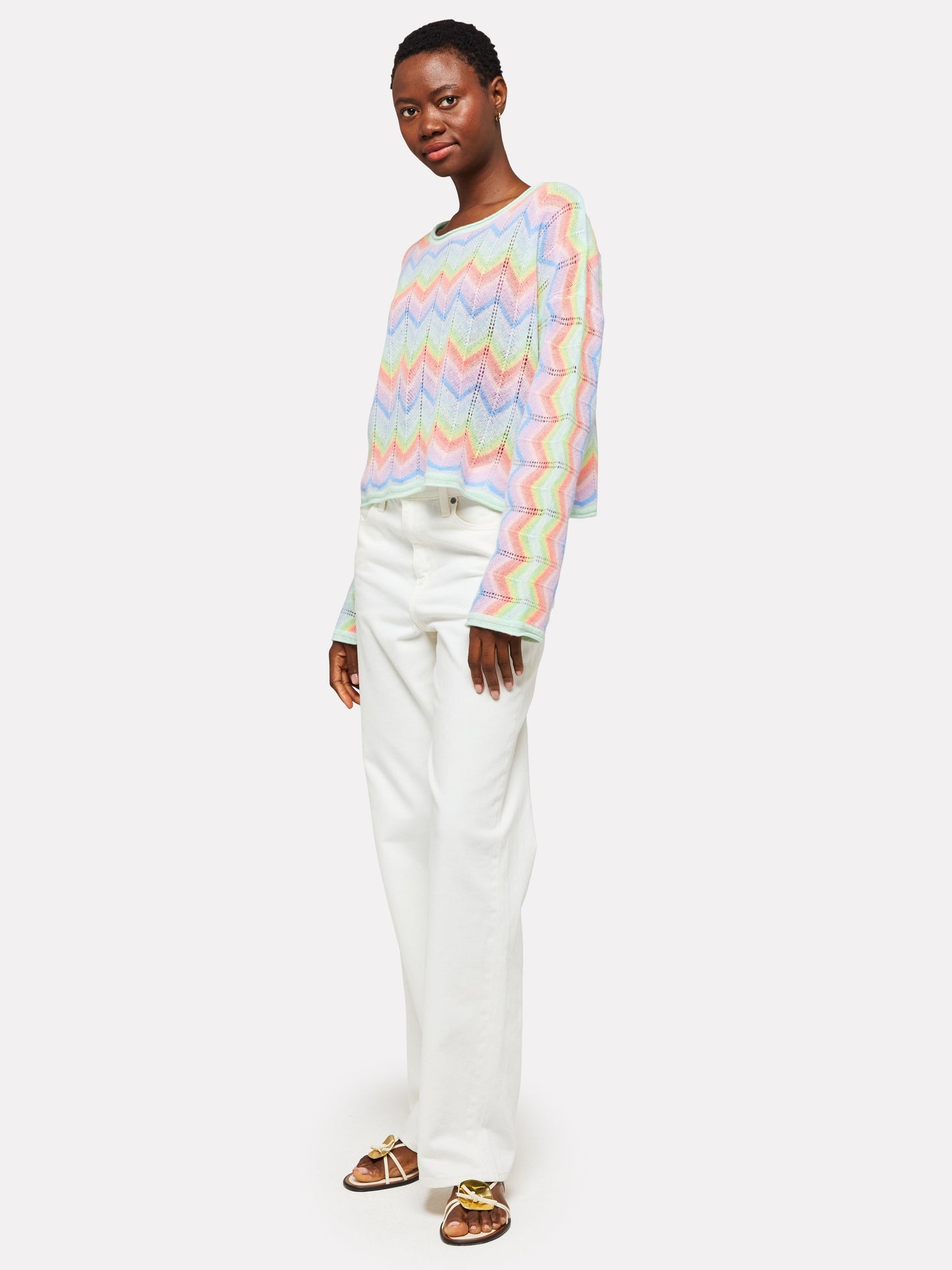 Brodie Rainbow Chevron Slash Neck Sweater