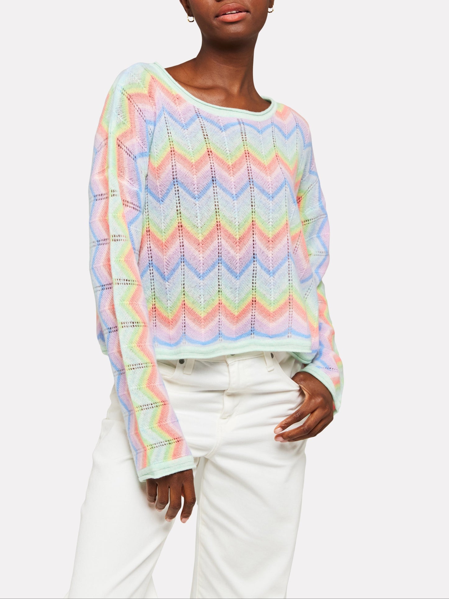 Brodie Rainbow Chevron Slash Neck Sweater