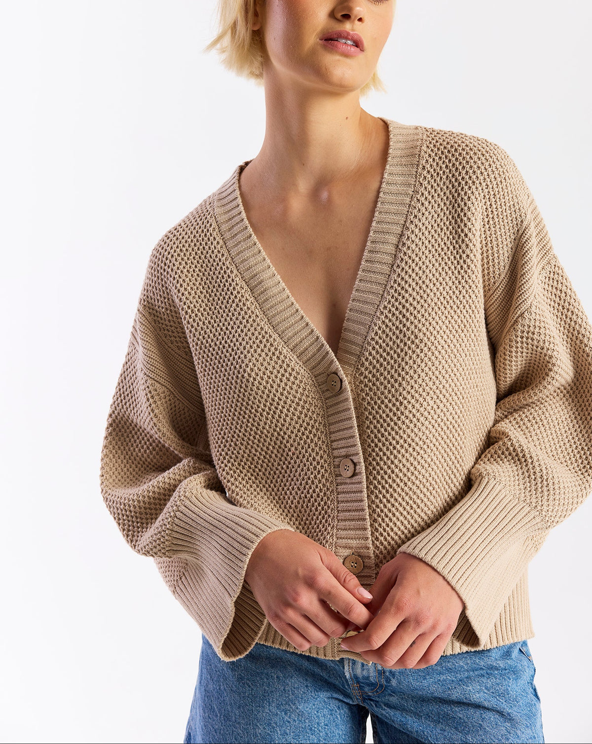 Wispr Pointelle Stitch Detail Cardi