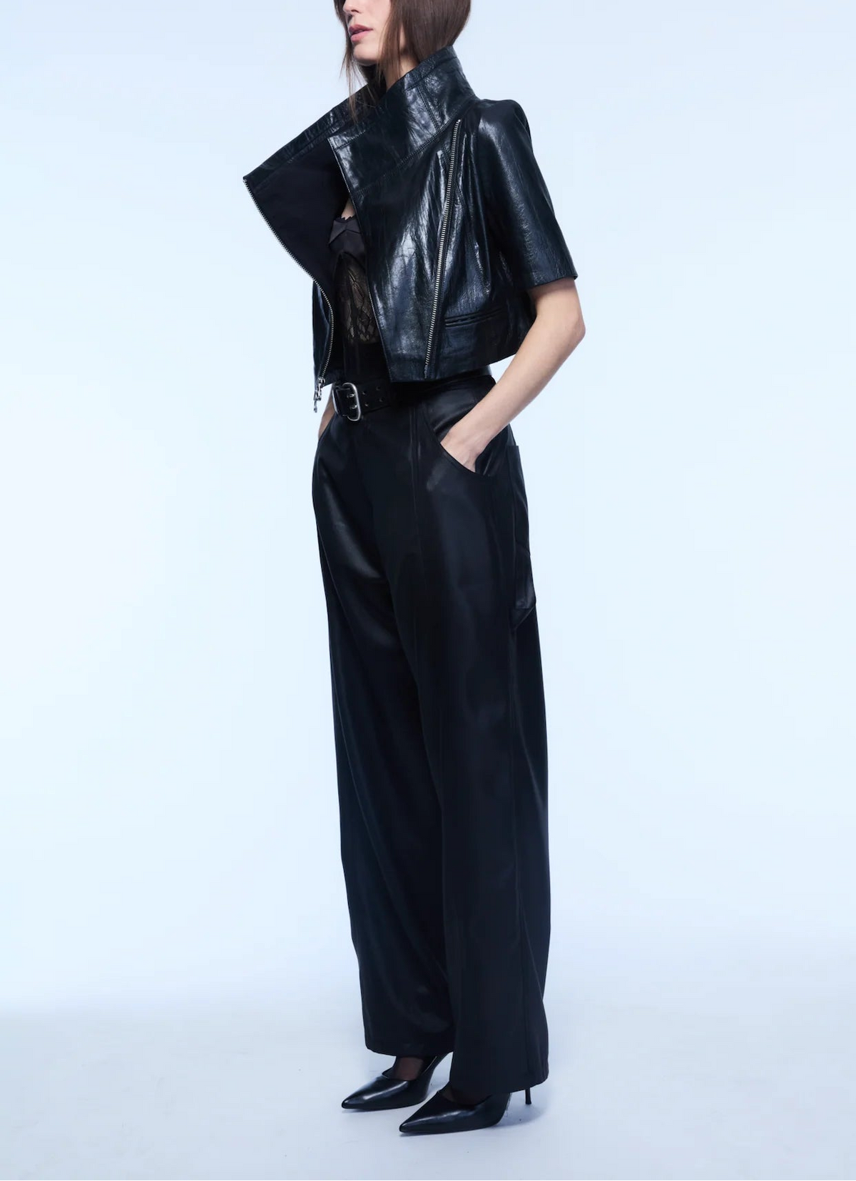 Yigal Azrouel Ts Cropped Leather Jacket