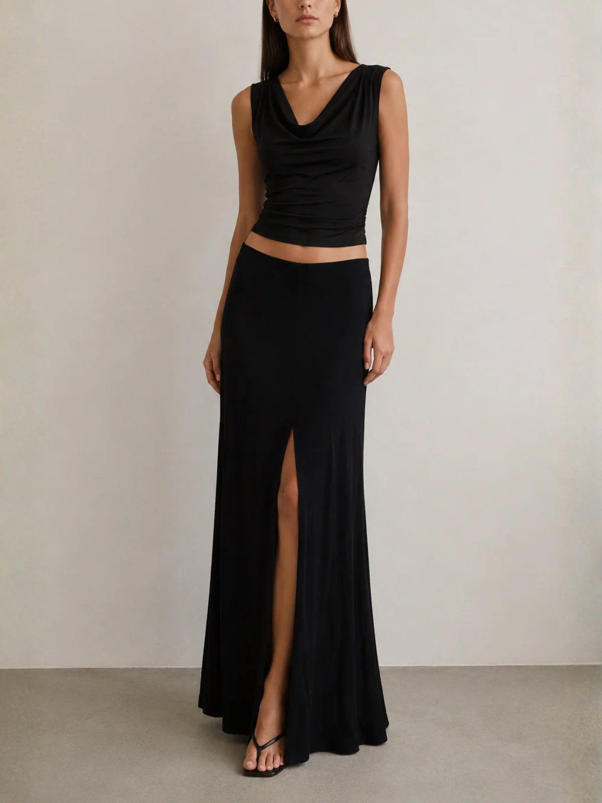 Stateside TS Rib Flowy Maxi Front Slit Skirt_618-6175