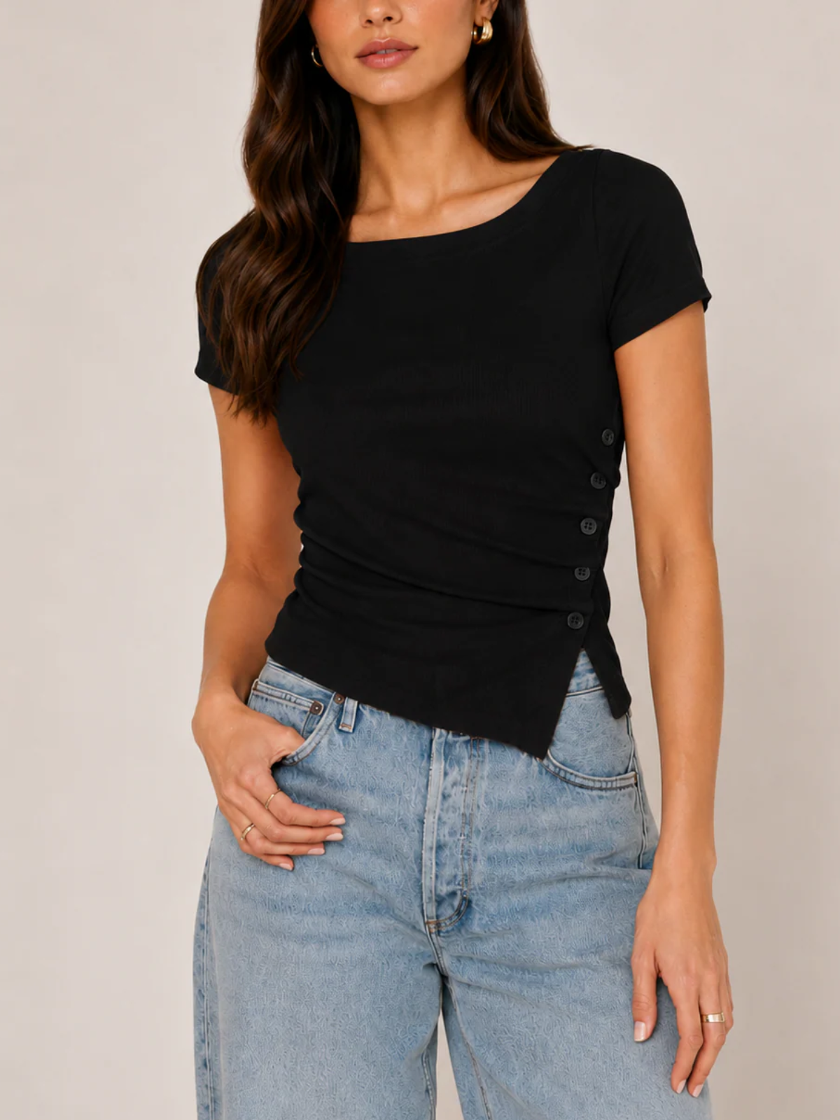 Stateside TS Rib Side Buttoned Top_618-6269