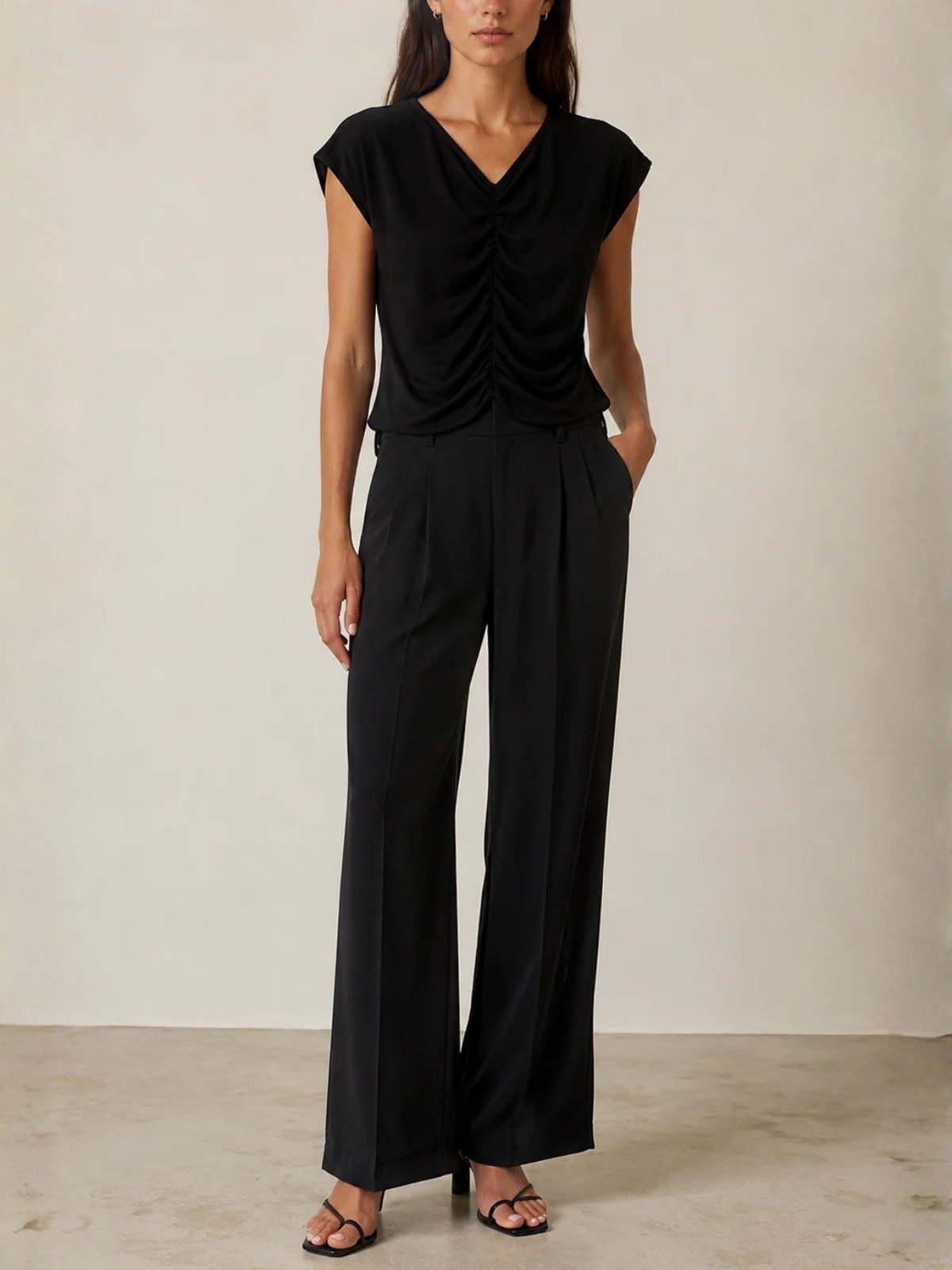 Stateside TS Ruched V-Neck Cap Sleeve Top_618-6174