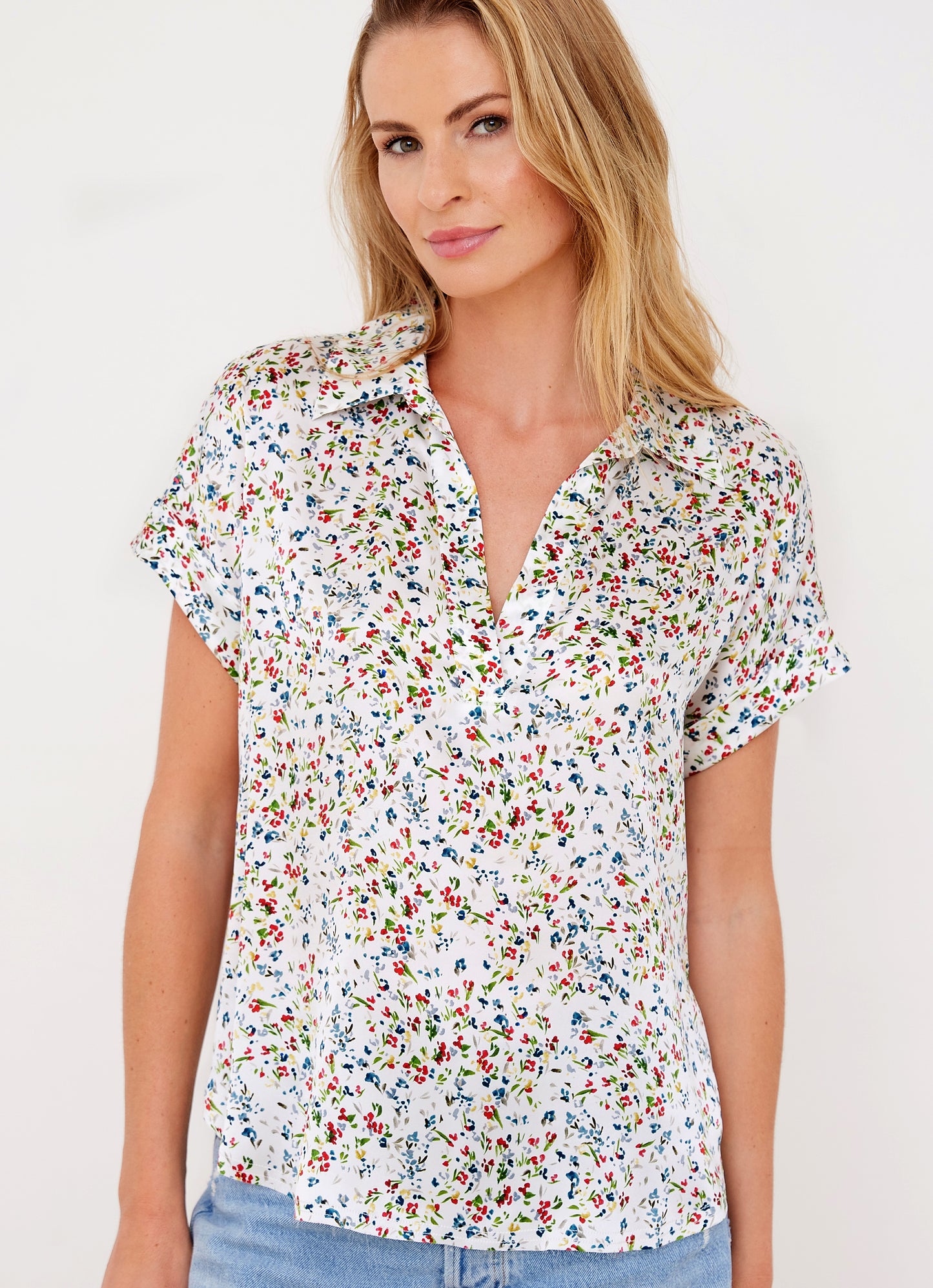 Go Silk Luxe Polo Printed Blouse