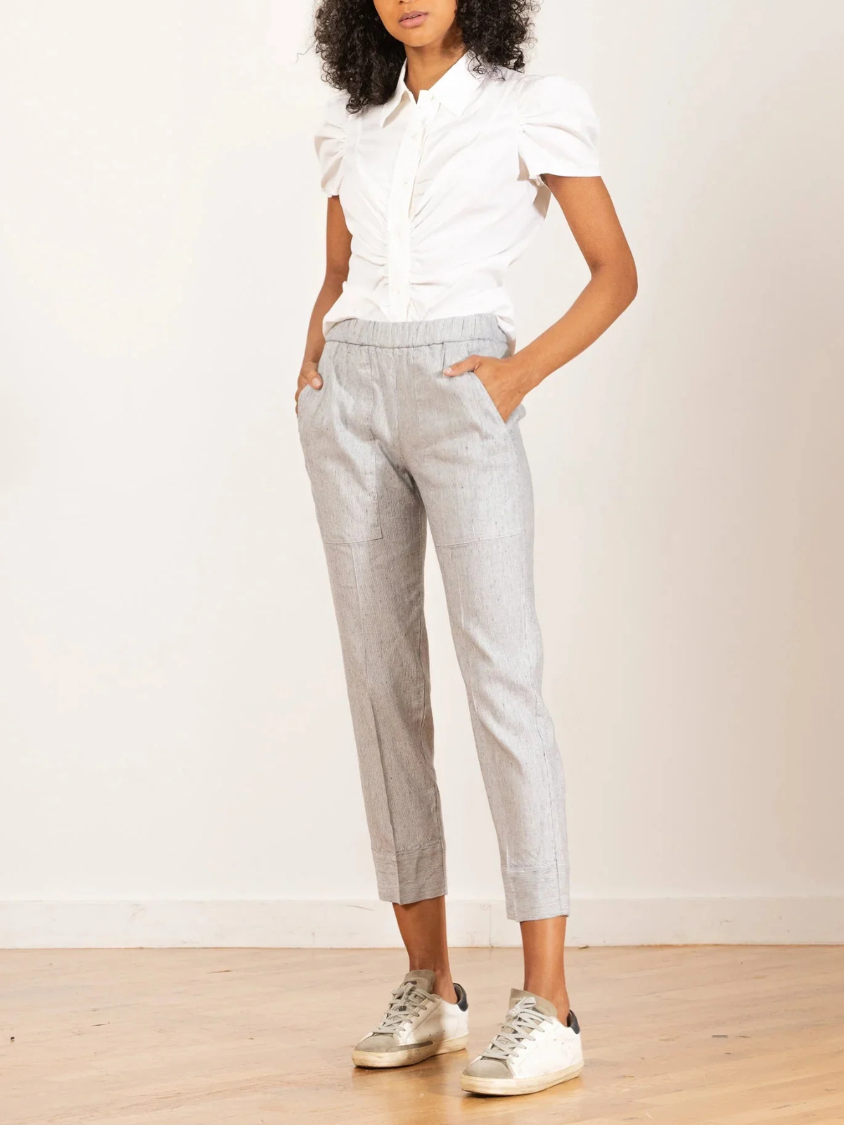 Avenue Montaigne Tonic Linen Hairline Stripe Pant_F1624