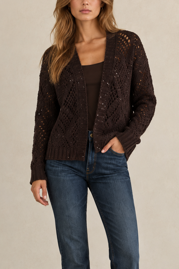 Wispr Sequin Diamond Pointelle Cardigan