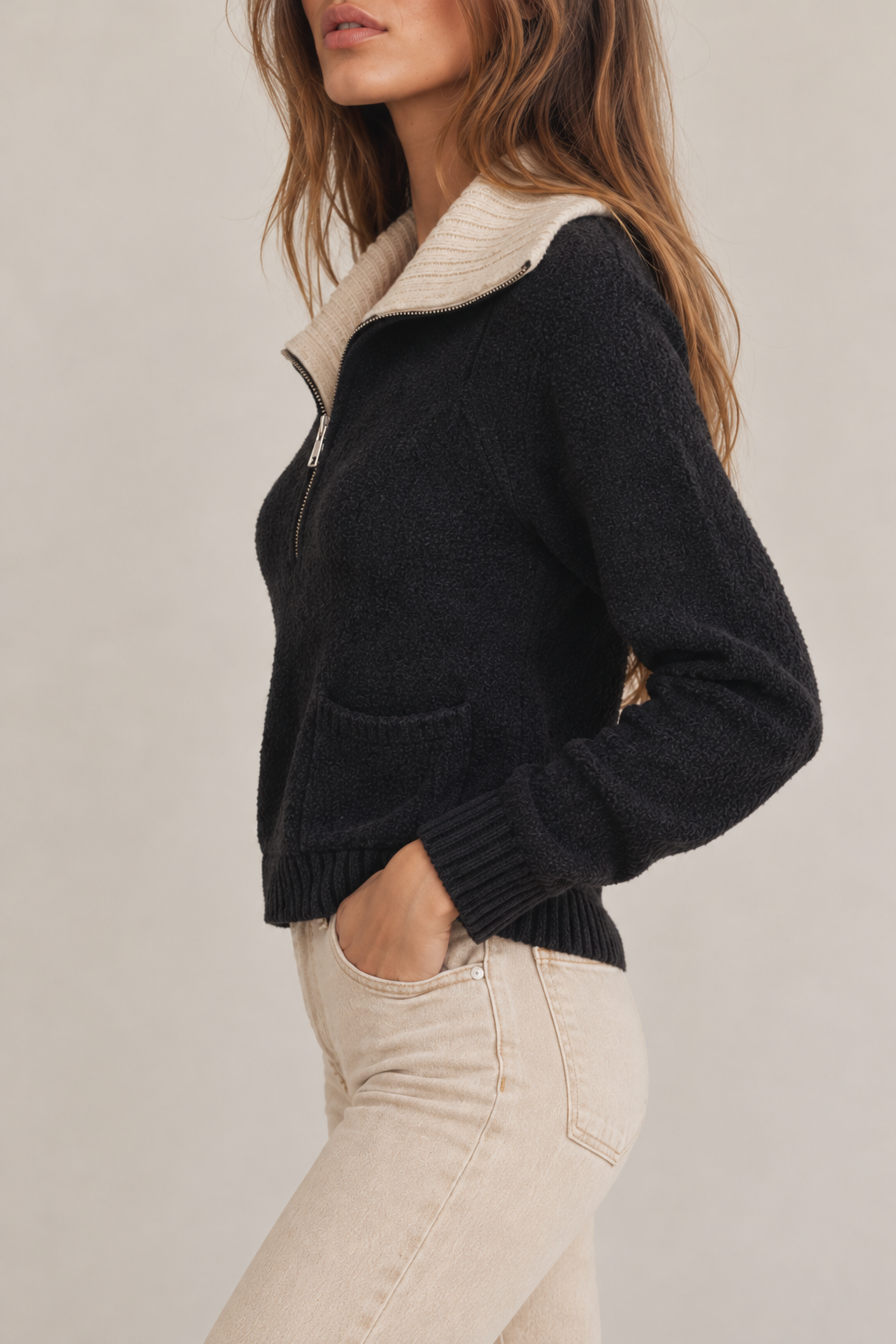 Kokun Wide Collar Half Zip Sweater