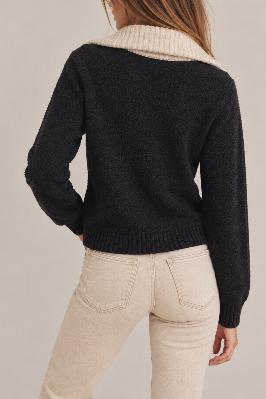 Kokun Wide Collar Half Zip Sweater