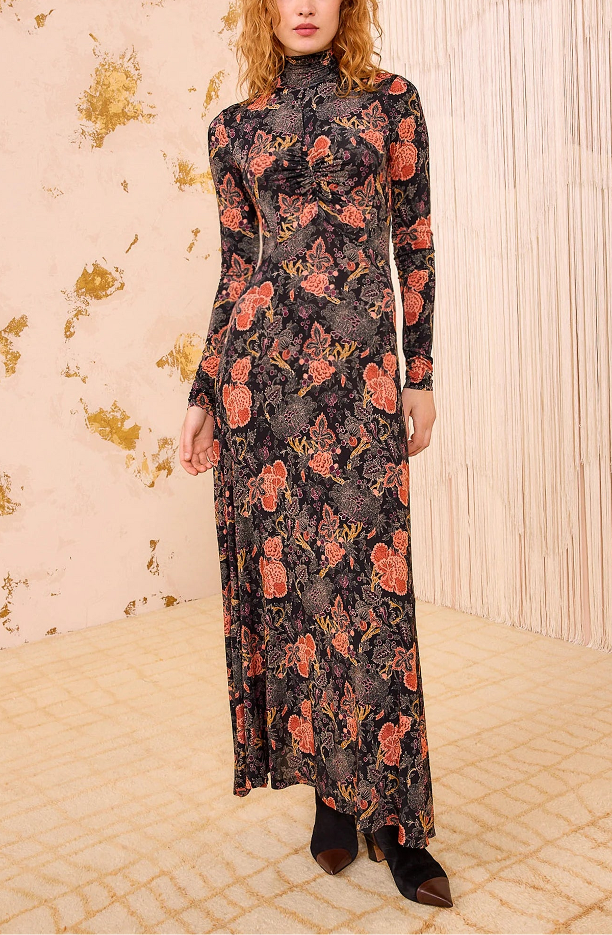ulla johnson ruched dress Ulla Johnson Ida Ruched Turtleneck Midi Dress