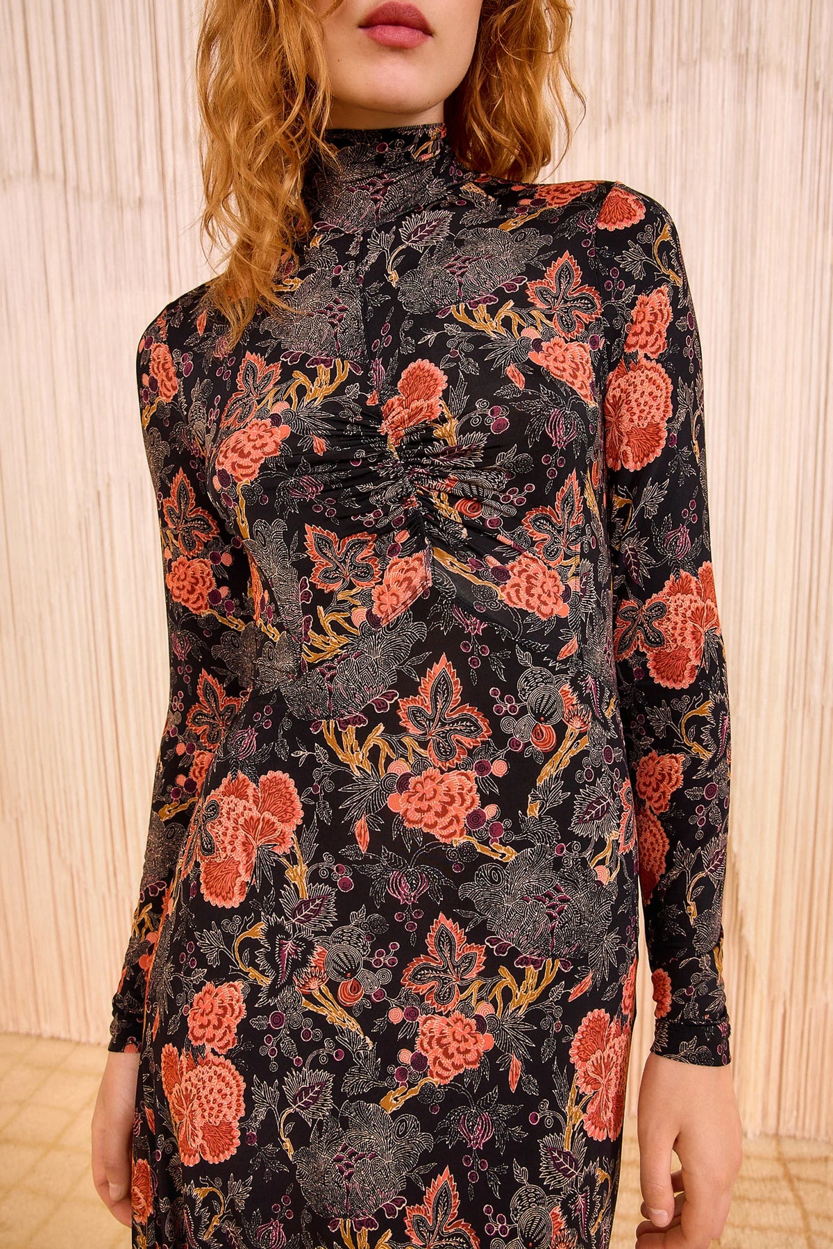 Ulla Johnson Koa Jersey Ruched Front Turtleneck Dress