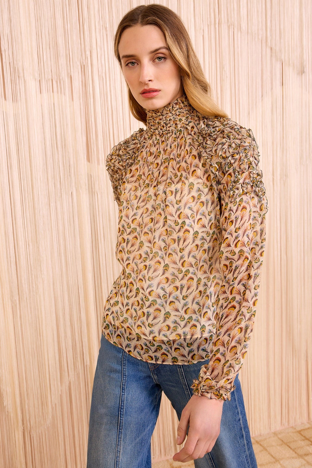 Ulla Johnson Magdalena Silk Smocked L/S Blouse