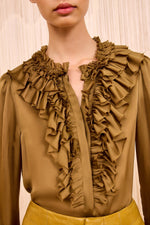 Ulla Johnson Rouen Silk Ruffle Front L/S Blouse