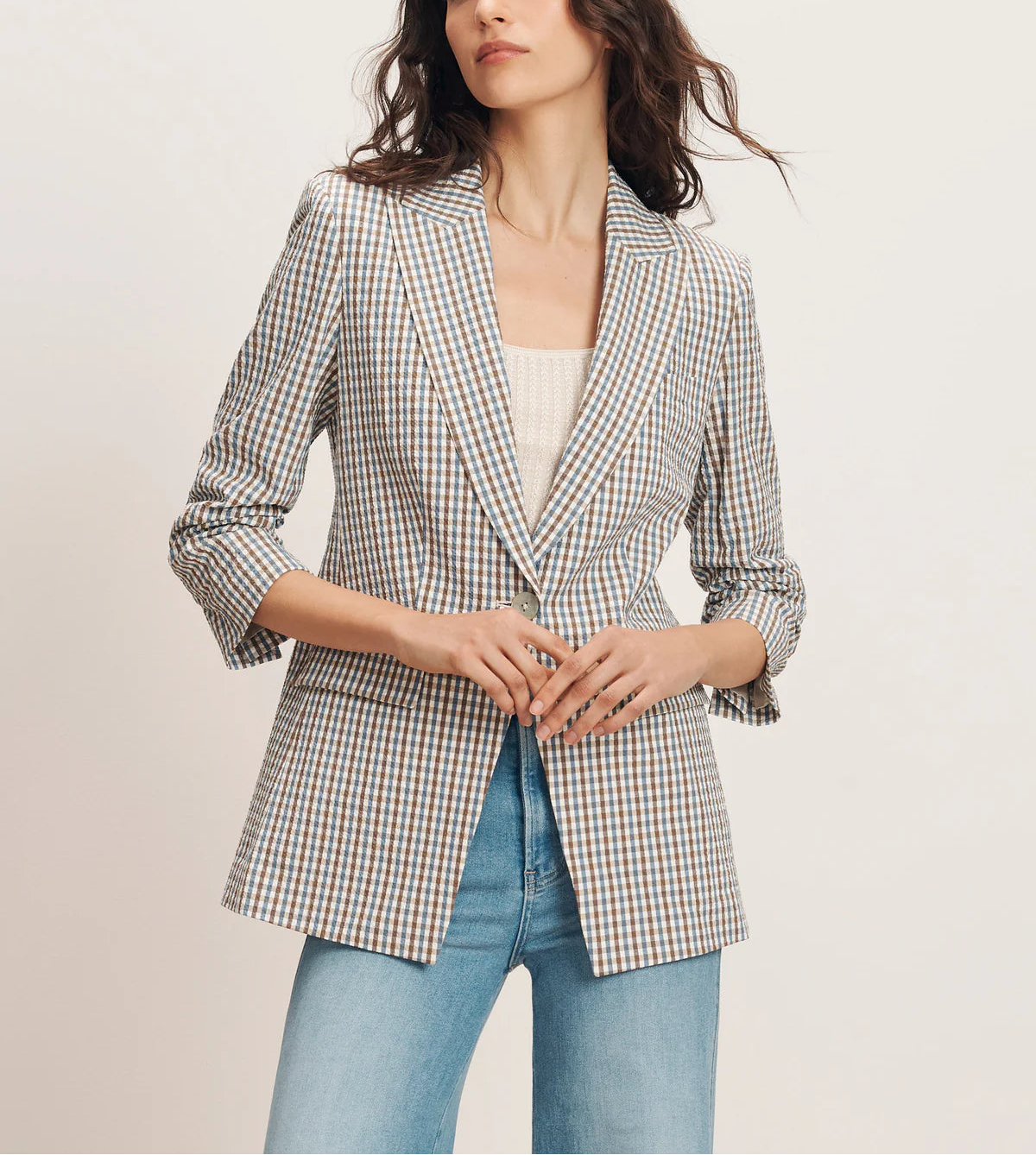 Veronica Beard Clayton Gingham Dickey Jacket in Acorn Multi 