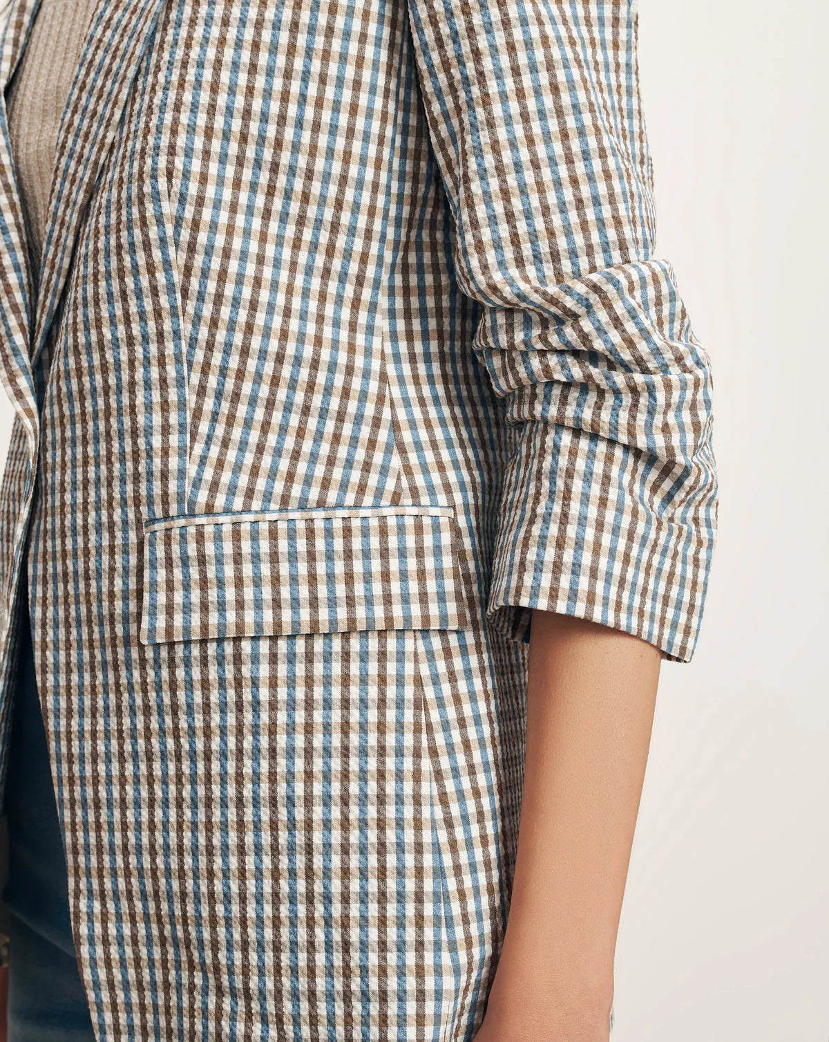 Veronica Beard Clayton Gingham Dickey Jacket in Acorn Multi