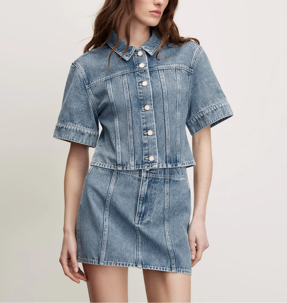 Veronica Beard Malcolm Cropped Denim Jacket in Silver Dust 