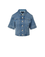 Veronica Beard Malcolm Cropped Denim Jacket in Silver Dust