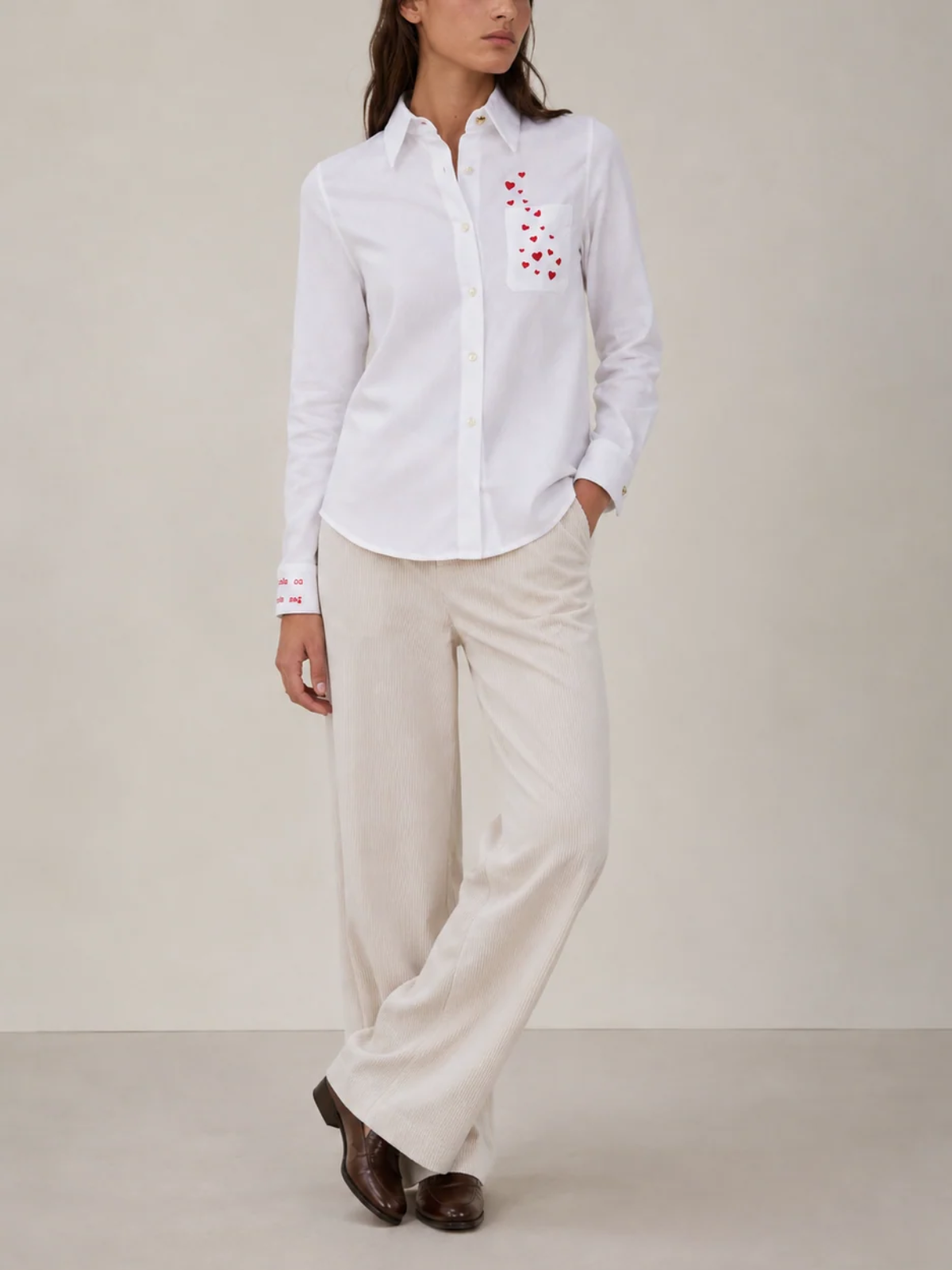 Vilagallo Herringbone Shirt With Heart Embroidery_33756