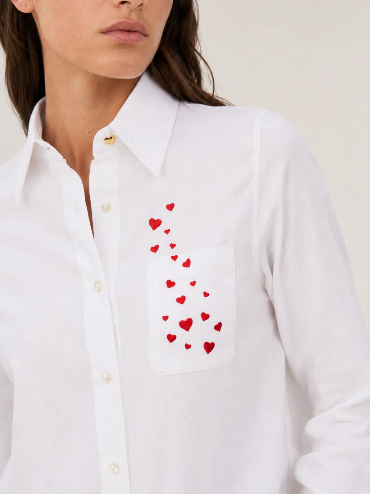 Vilagallo Herringbone Shirt With Heart Embroidery_33756