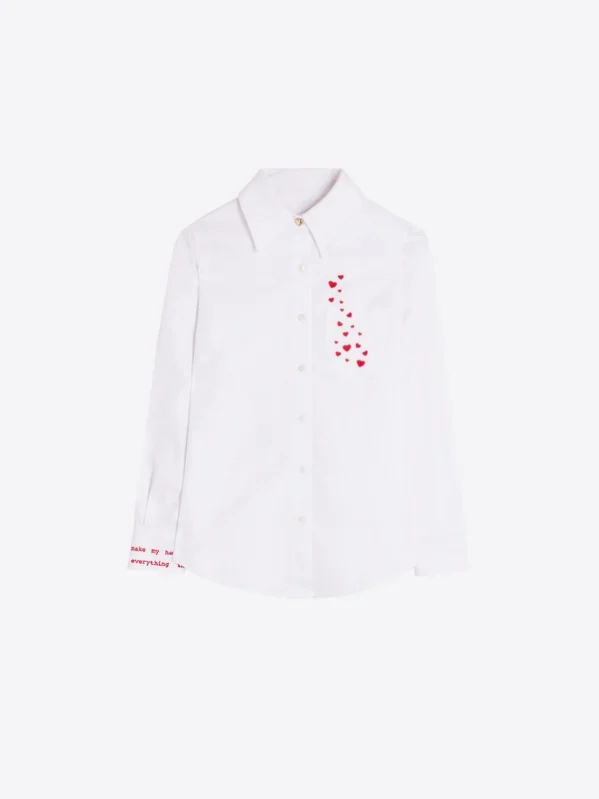 Vilagallo Herringbone Shirt With Heart Embroidery_33756