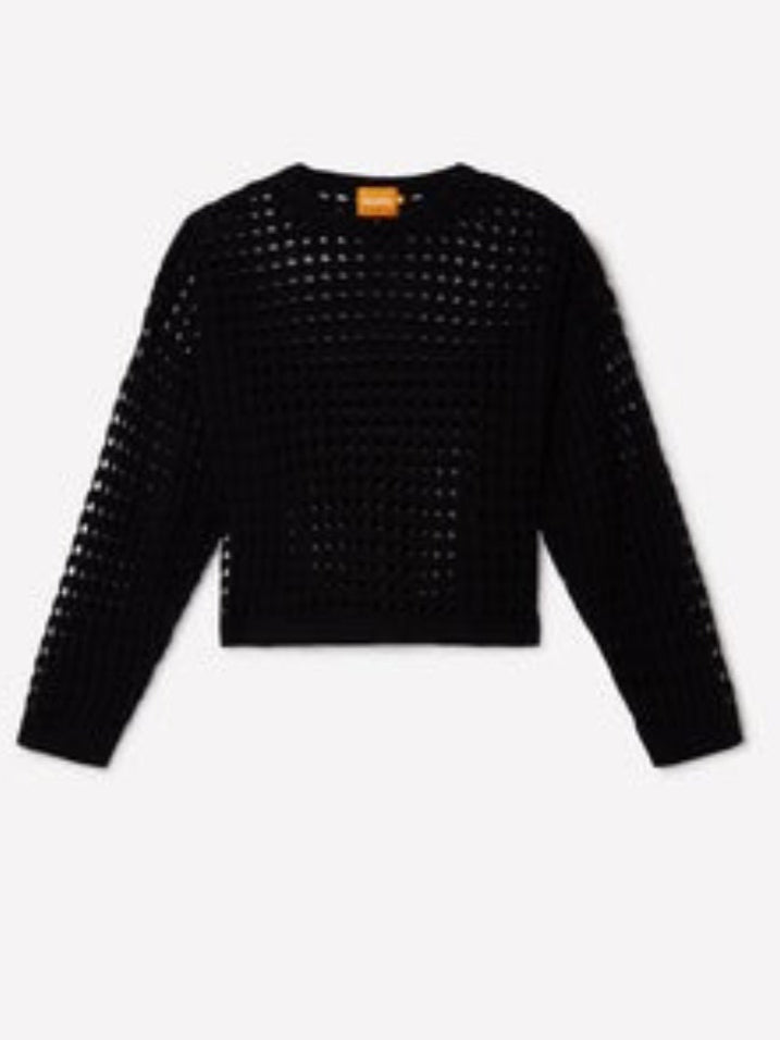 Wispr By Brodie Open Stitch Pointelle Crew Neck Sweater