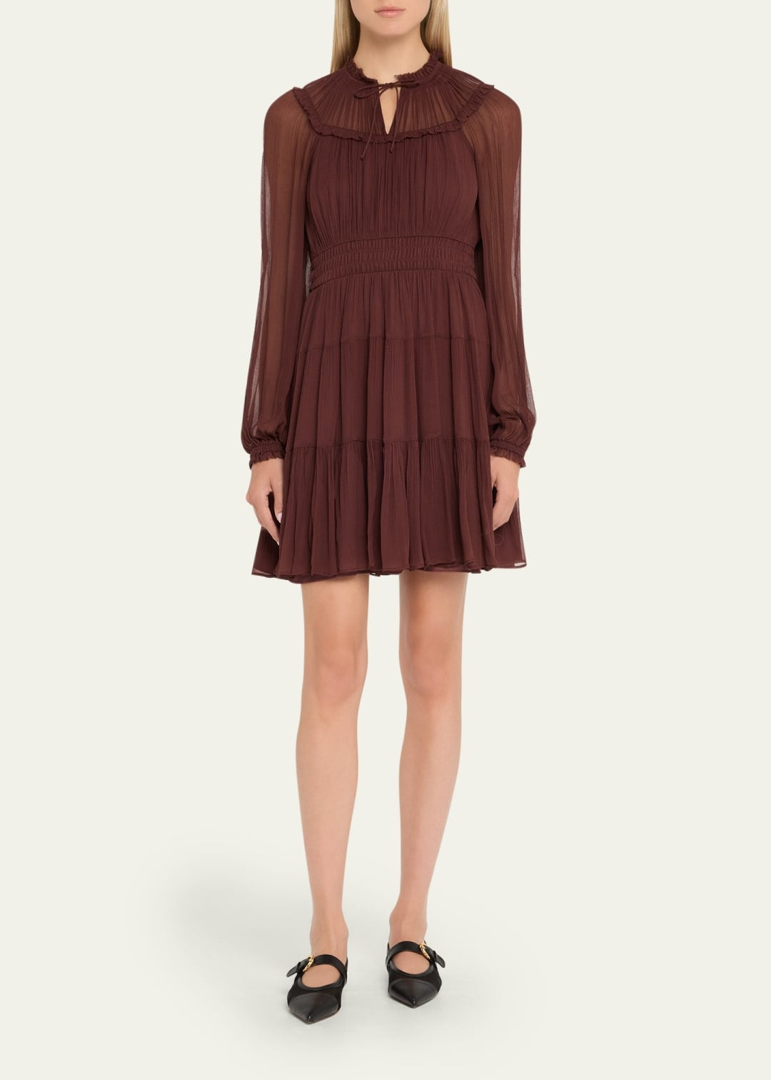 Ulla Johnson Ava Silk Long Sleeve Mini Dress
