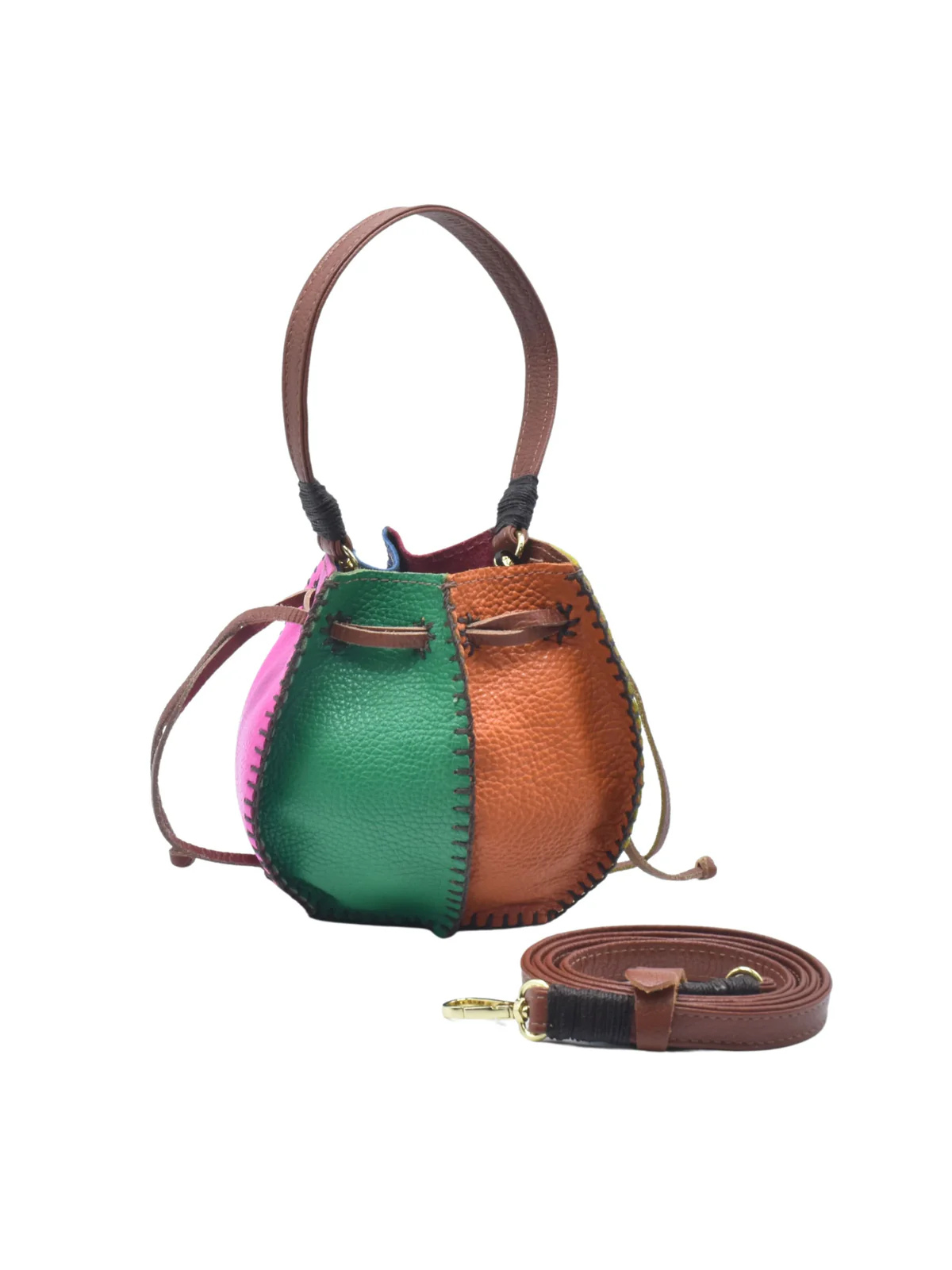 Carlos Falchi Mini Bucket Pouch Leather Bag_CF801-PH