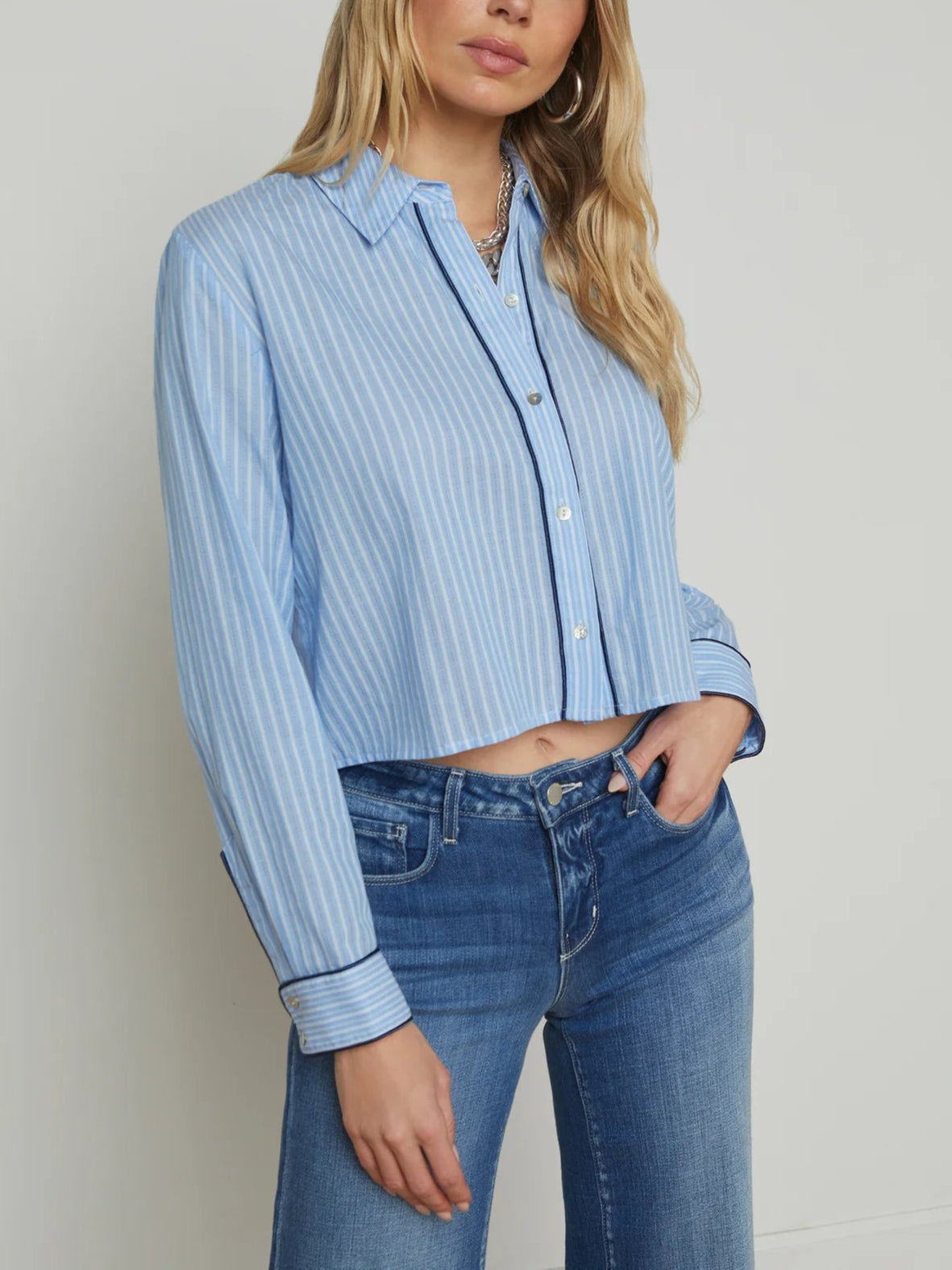 L'agence Cosette Crop Shirt With Piping