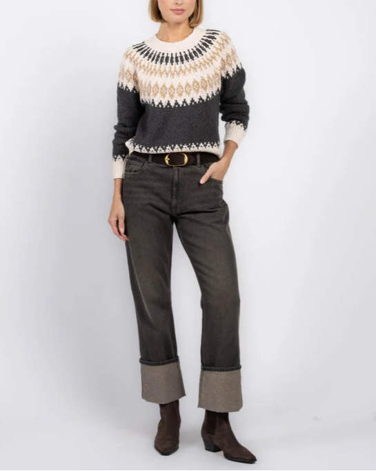 Autumn Cashmere Chunky Fair Isle Crew Neck Sweater