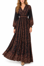 Hale Bob Iselda Long Sleeve V-Neck Maxi Dress