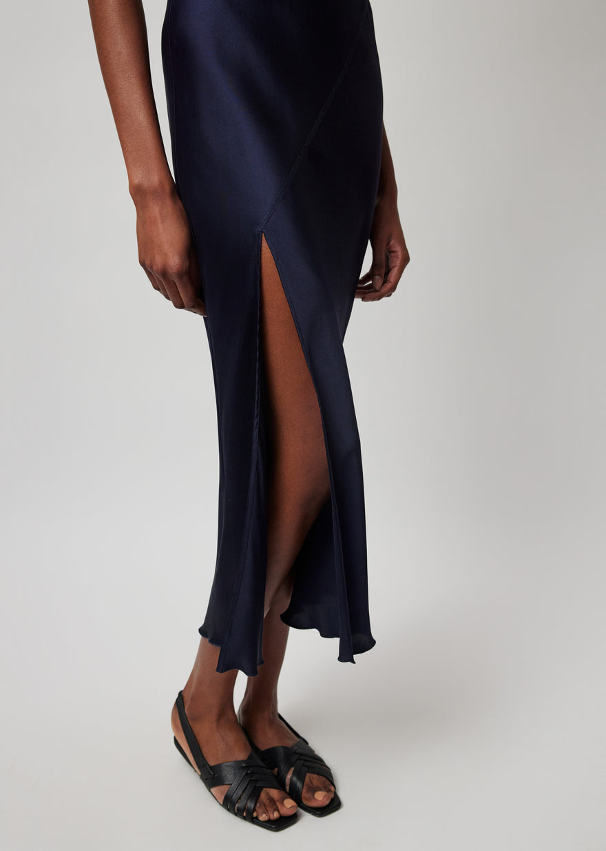 ATM Silk Charmeuse Slit Detail Bias Midi Dress