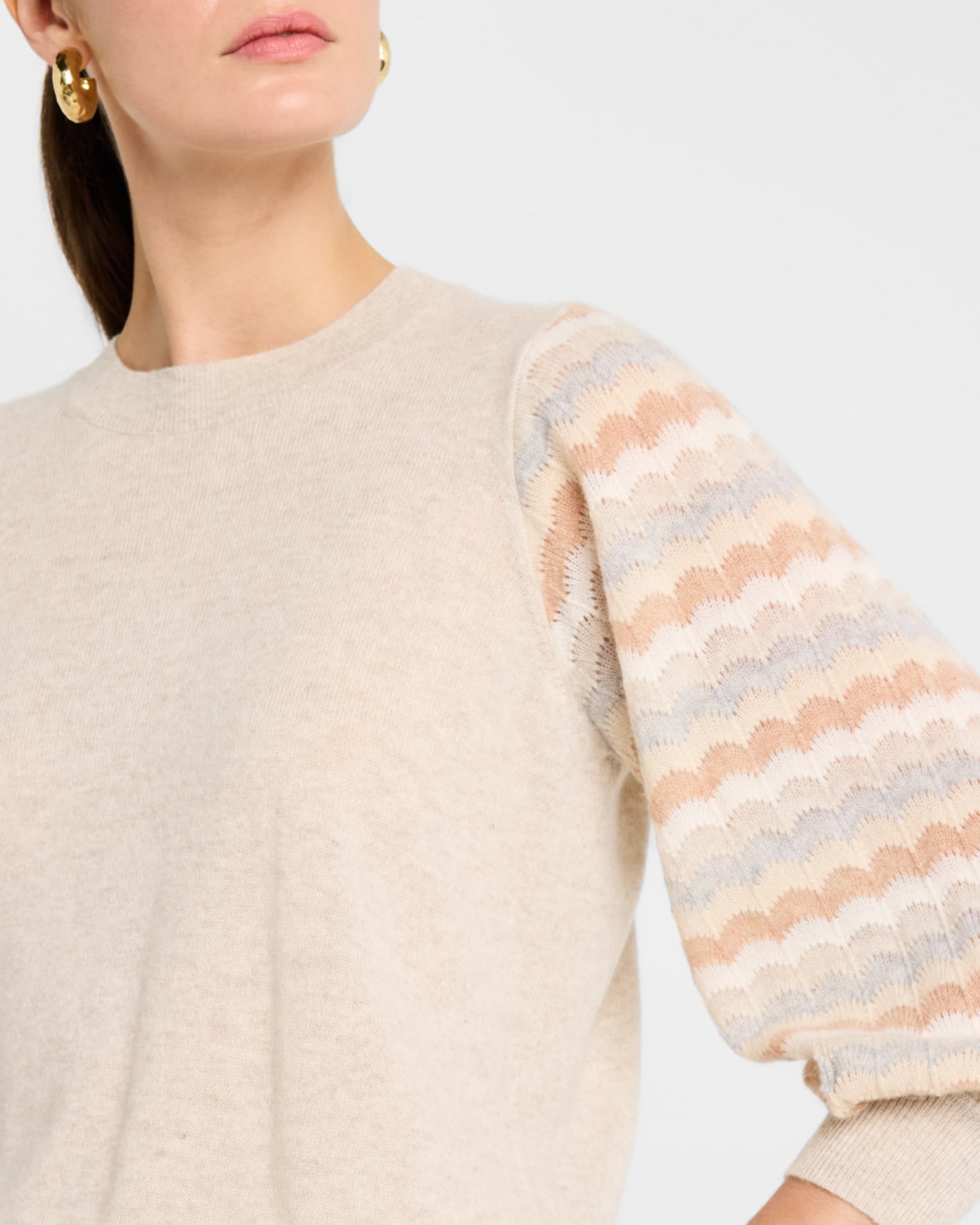 Autumn Cashmere Multi Color Puff Sleeve Crew