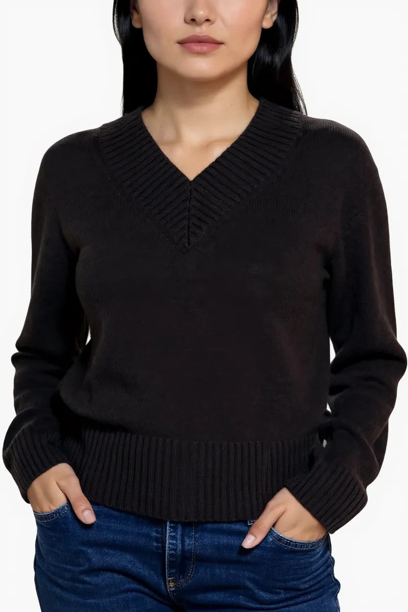 White + WarrenCashmere Wide Rib Trim V-Neck