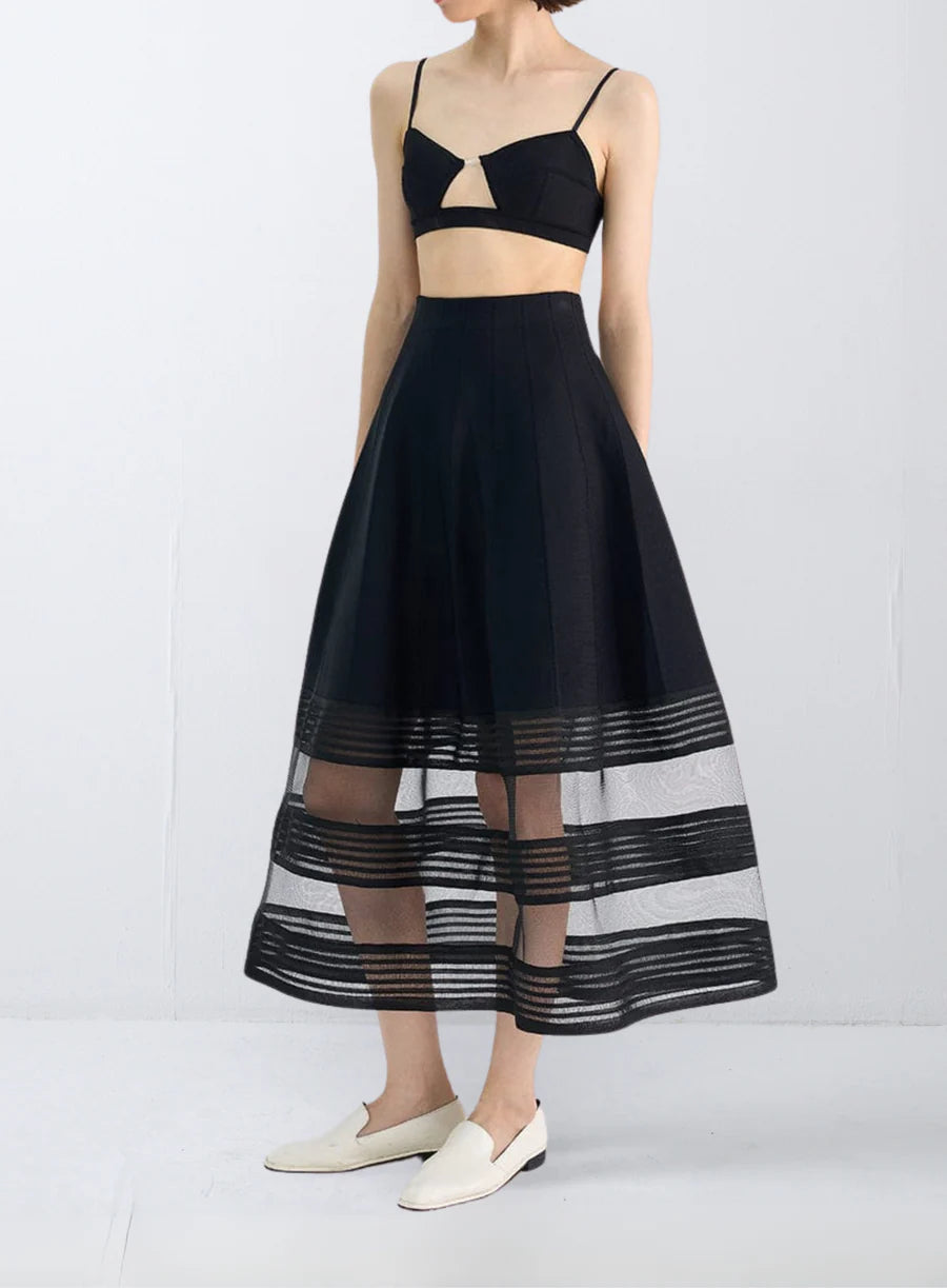 RVN Pick Stitch Jacquard Knitted Midi Skirt