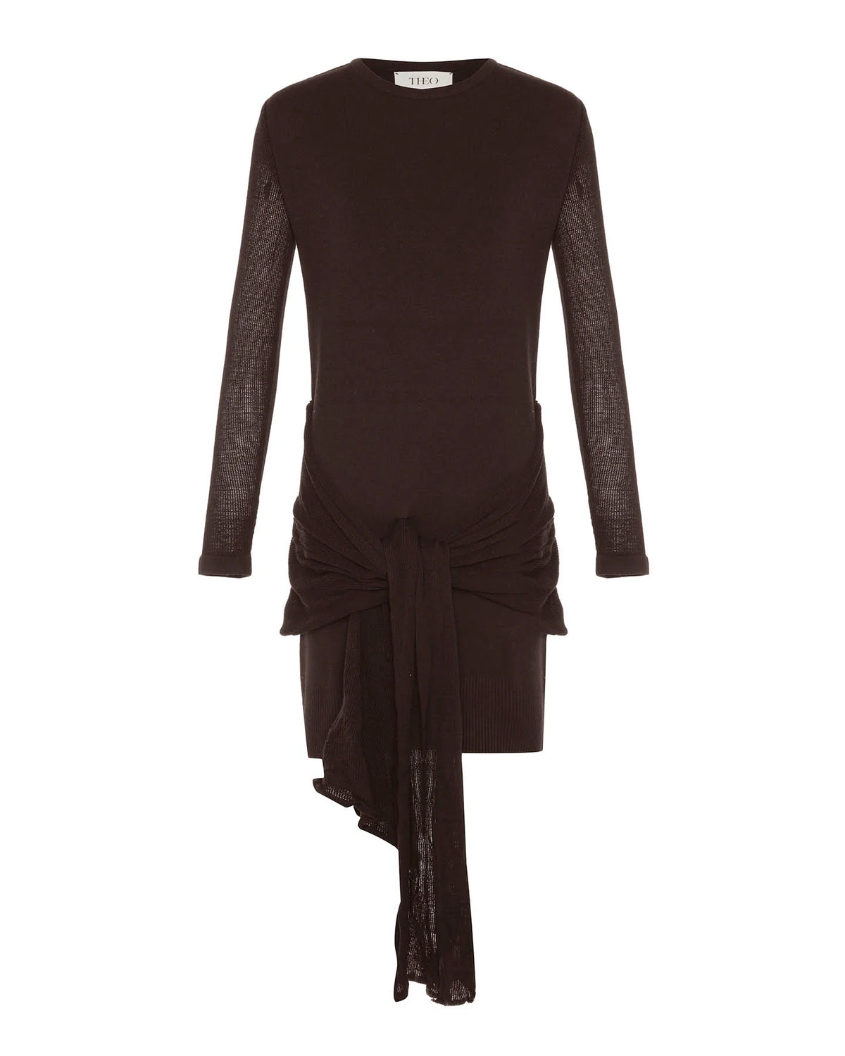 Theo Ts Nomia Sheer Sleeve Drape Front Dress