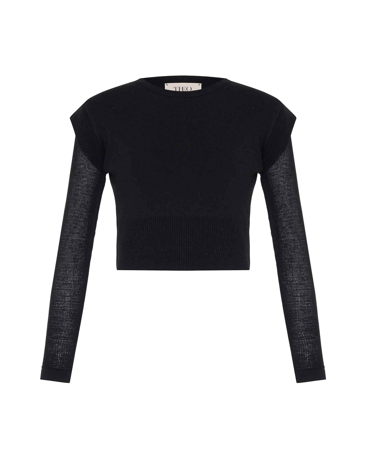 Theo Ts Nomia Sheer Sleeve Crew Neck Sweater