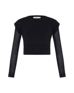 Theo Ts Nomia Sheer Sleeve Crew Neck Sweater